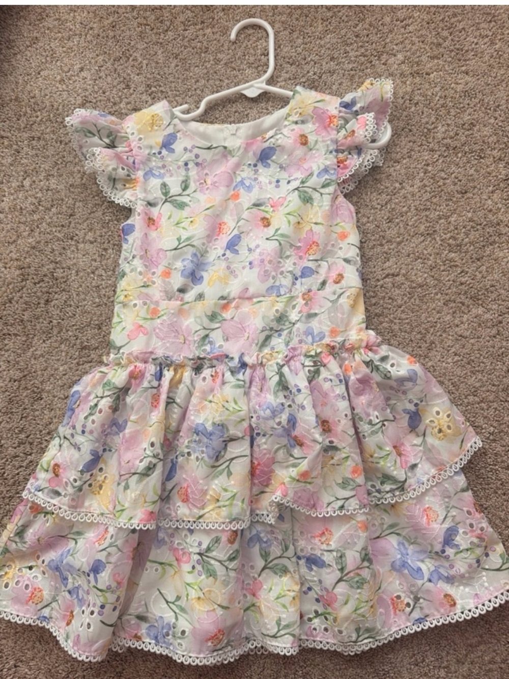 Rare Editions White Floral Pastel Tiered Dress